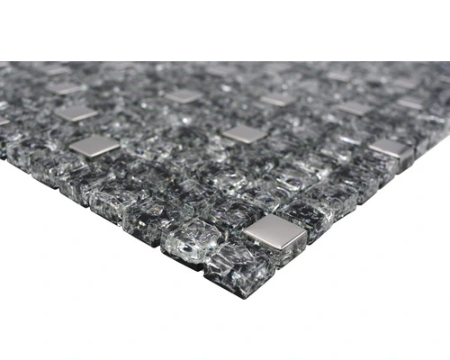 Glasmozaïek Chrystal XIC 1099 Zwart/zilver Mix Craquelé/gebroken Glas 30x30 Cm - Afbeelding 2