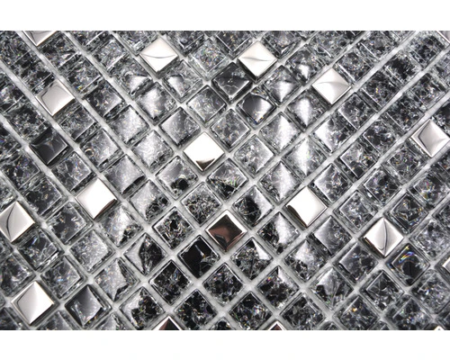 Glasmozaïek Chrystal XIC 1099 Zwart/zilver Mix Craquelé/gebroken Glas 30x30 Cm - Afbeelding 7