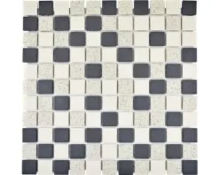Keramisch Mozaïek CU QR210 Zwart/crème 30,25x33,0 Cm Antislip