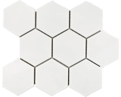 Keramisch Mozaïek HX 100 Hexagon Uni Wit Glans 25,6x29,6 Cm