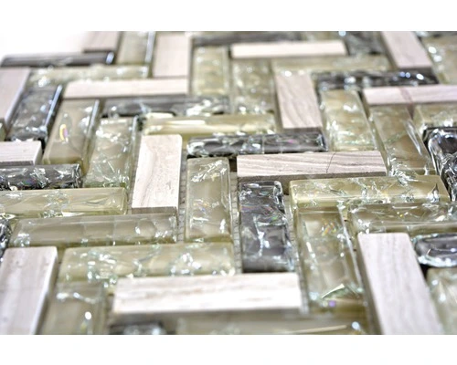 Glasmozaïek XIC HB1552 Visgraat Grijs/groen Craquelé/gebroken Glas 26,3x29,3 Cm - Afbeelding 3