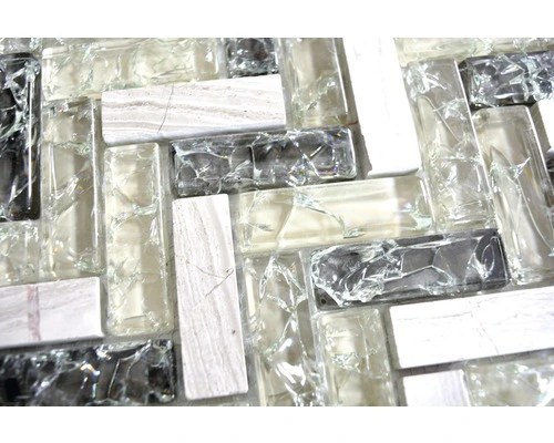 Glasmozaïek XIC HB1552 Visgraat Grijs/groen Craquelé/gebroken Glas 26,3x29,3 Cm - Afbeelding 4